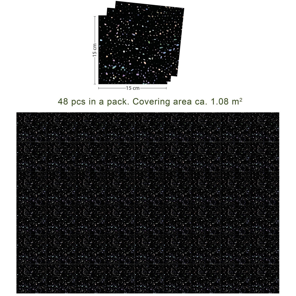 Walplus Terrazzo Glitter Black Holographic Wall Tile Sticker 15 x 15cm 48 Pack Image 8