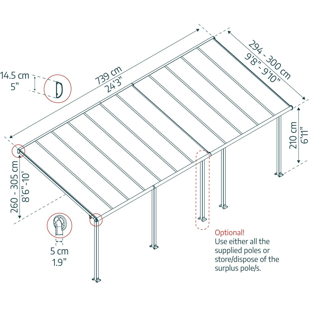 Palram Canopia Olympia White Clear 3 x 7.30m Patio Cover Image 6