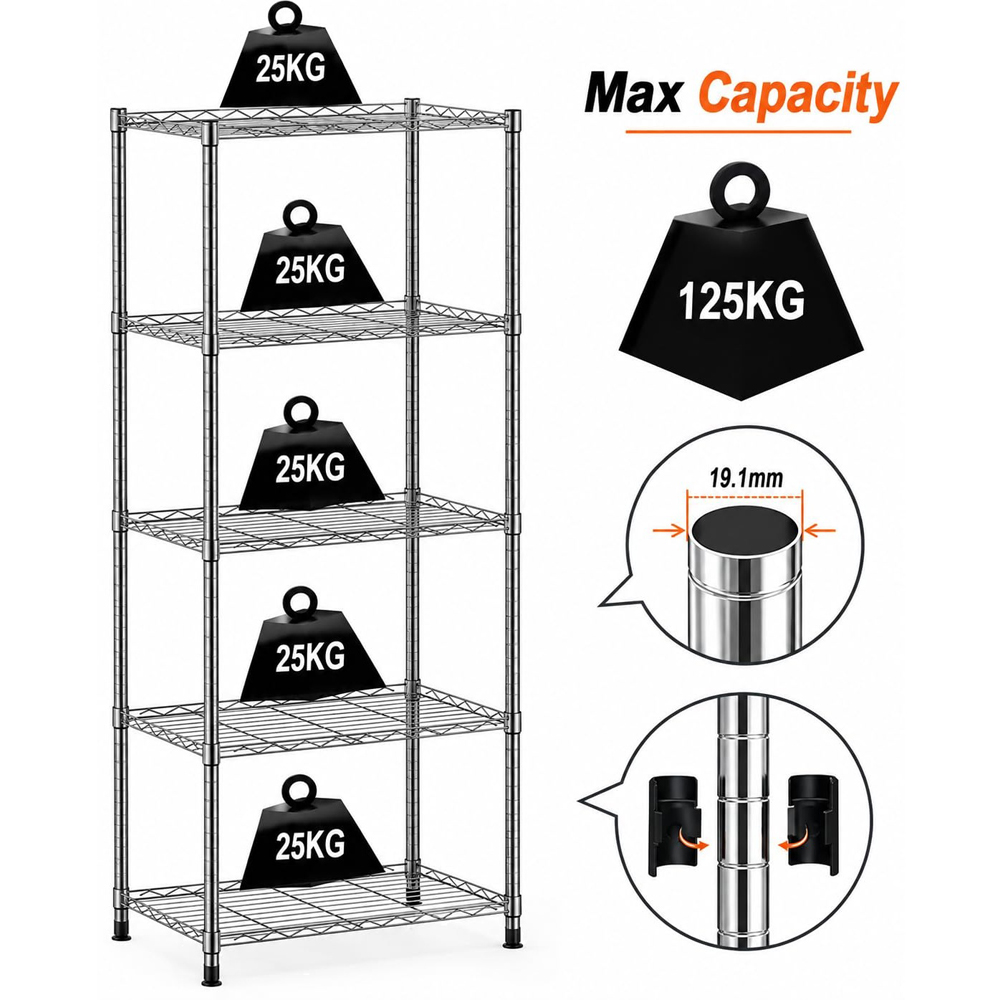 ATEK 5-Tier Silver Metal Wire Storage Rack Image 7