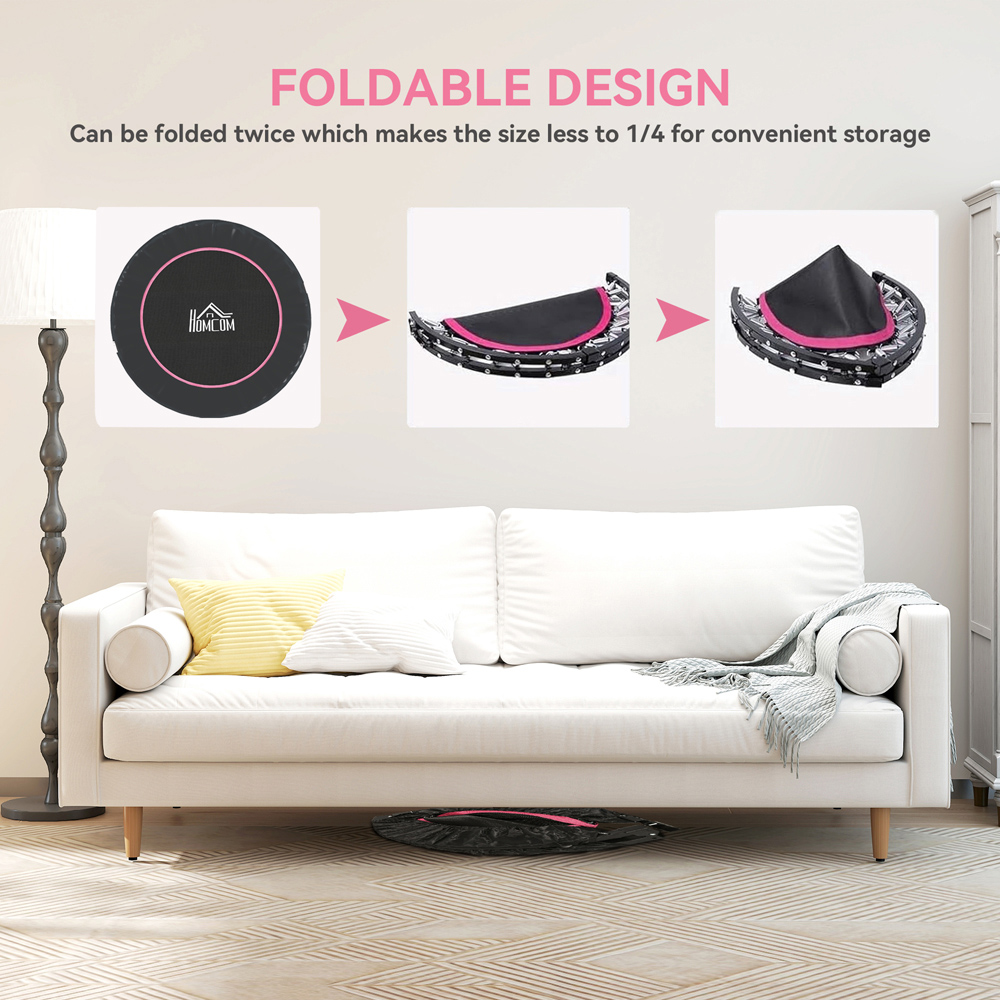 HOMCOM 3.7ft Pink Foldable Mini Trampoline with Adjustable Foam Handle Image 5