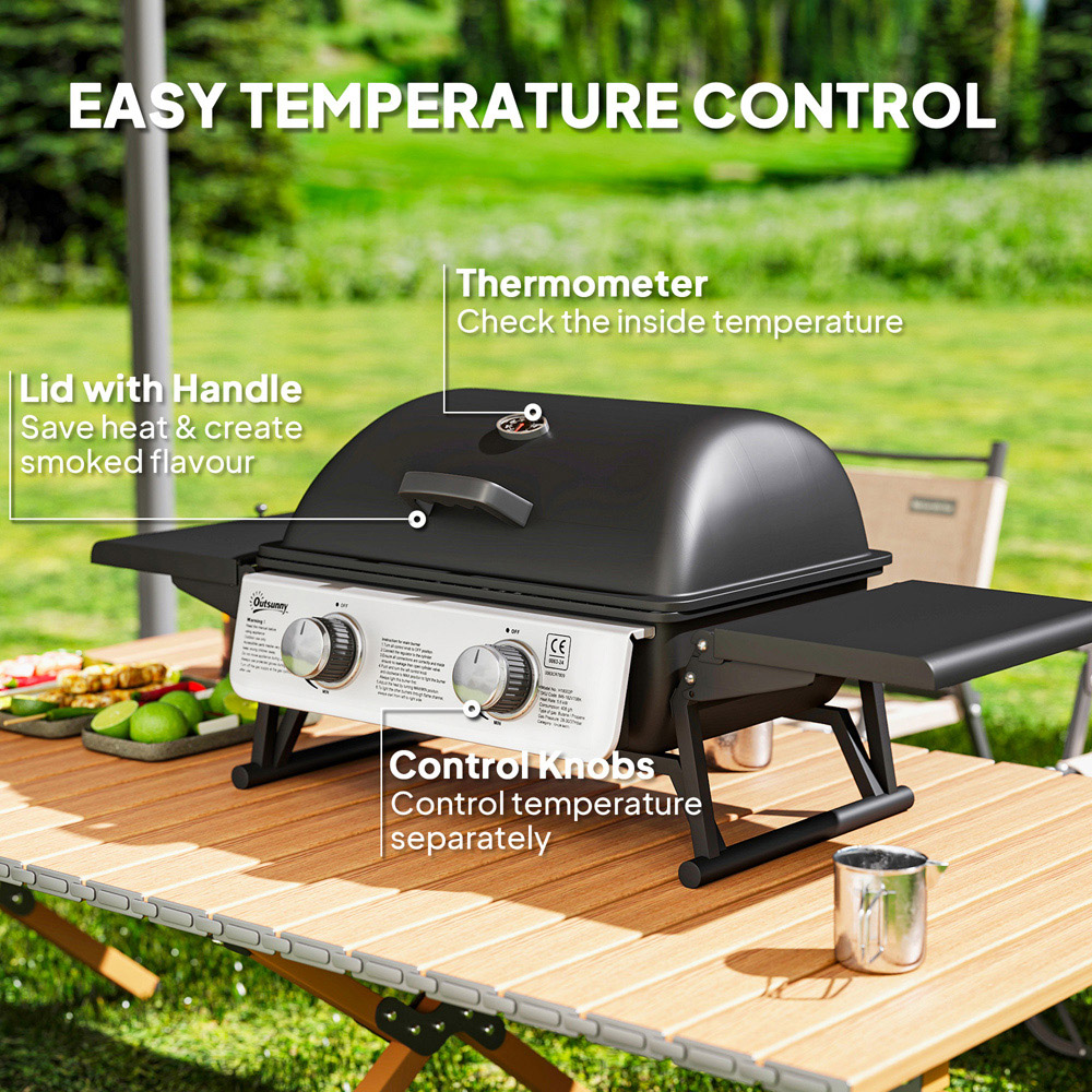 Outsunny Black Portable Tabletop Gas Barbecue Grill with Thermometer Image 5