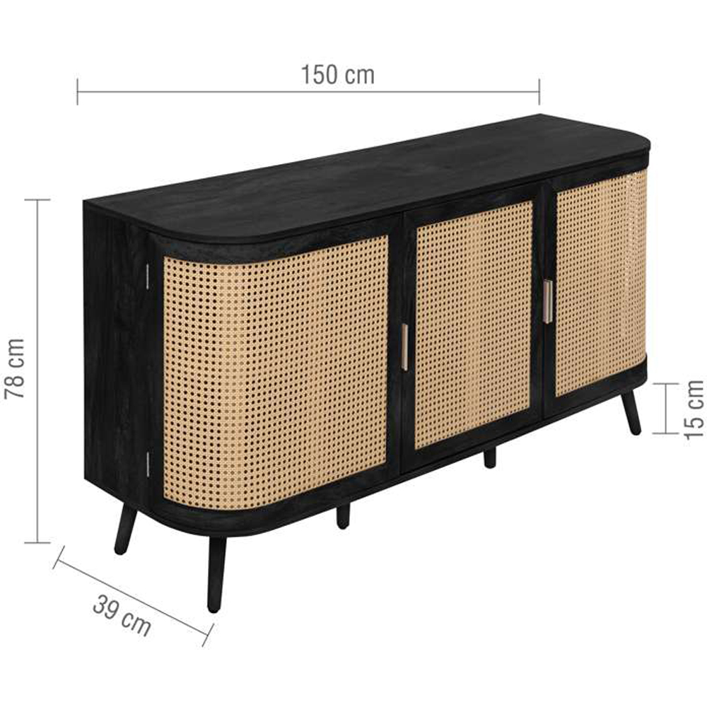 Birlea Noah 3 Door Black Rattan Sideboard Image 9