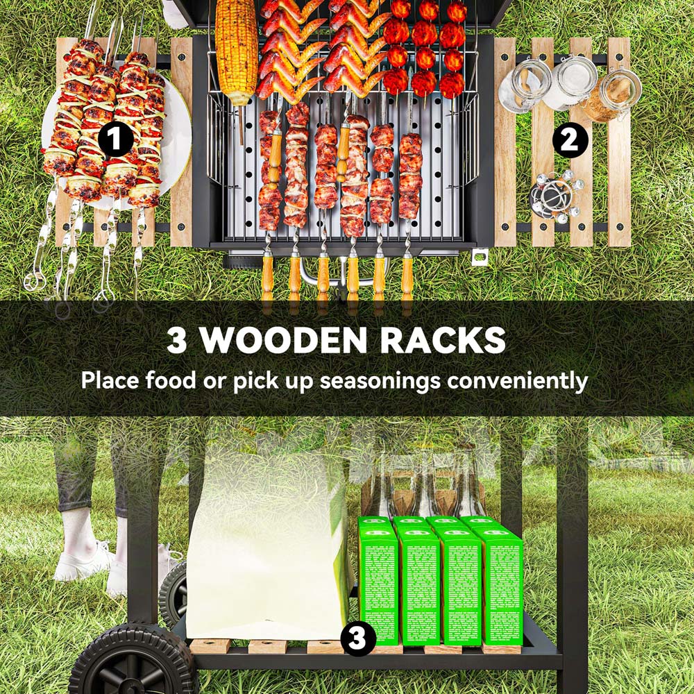 Outsunny Charcoal Barbecue Grill with Warming Rack 3 Shelf Image 6