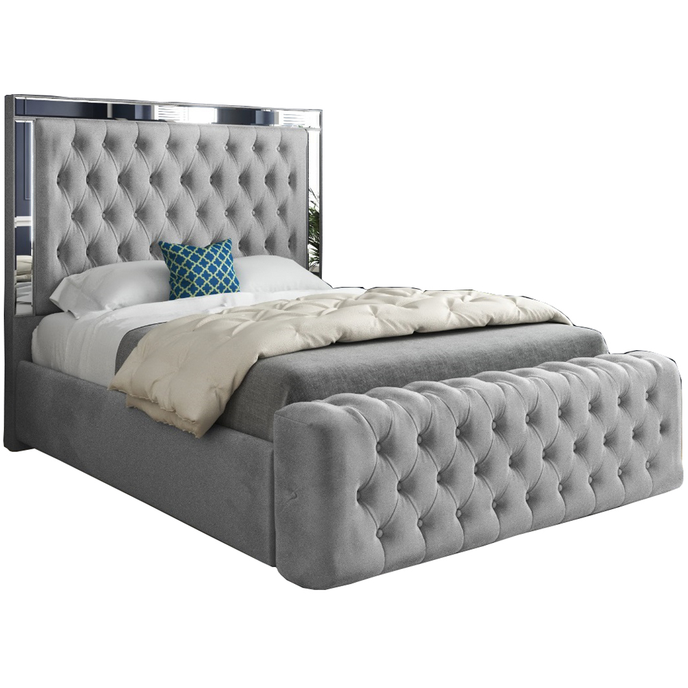 Marino Grey Super King Size Velvet Upholstered Bed Frame with Mirrored Headboard Image 2