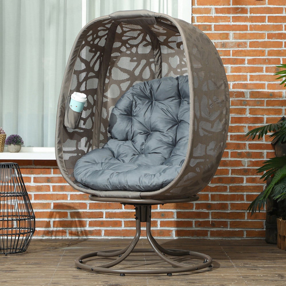 Outsunny Grey Foldable Swivel Egg Chair with Cushions Image 1
