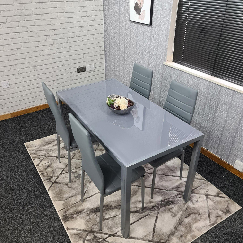 Kosy Koala 4 Seater Glass and Faux Leather Dining Set Grey Image 4