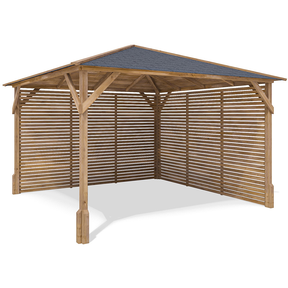 Dunster House Utopia 3 x 3m Brown Louvre Wall Garden Gazebo with Roof Shingles Image 2