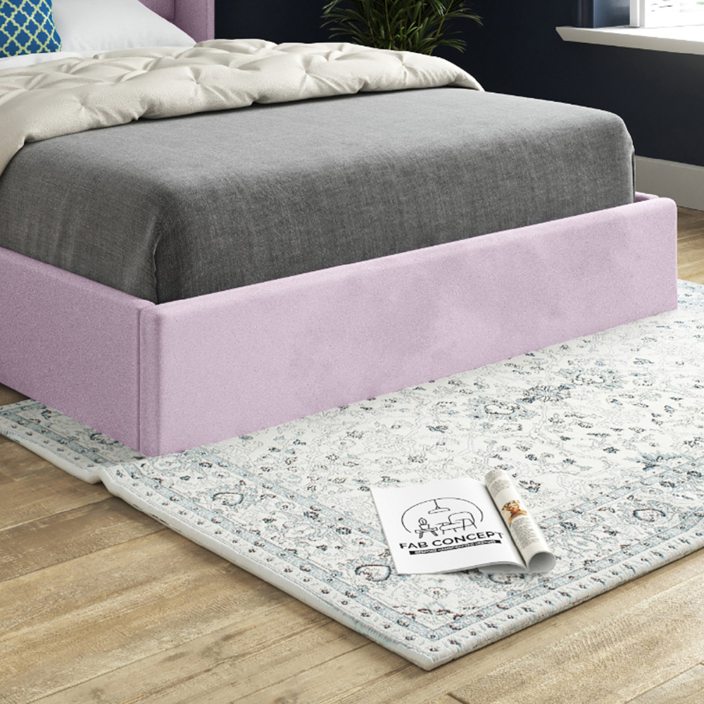 Quanta Double Pink Soft Velvet Upholstered Bed Frame with Straight Winged Headboard Image 4