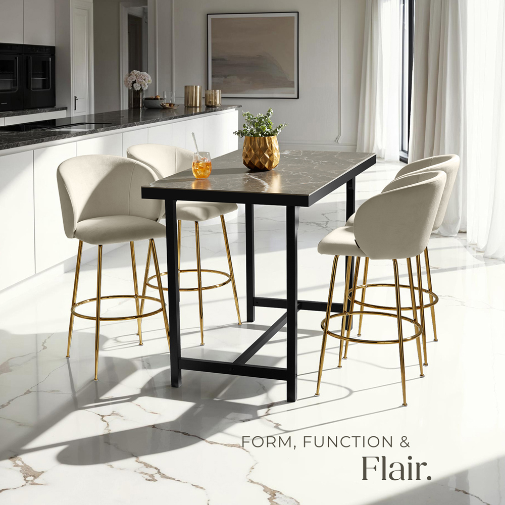 tectake Luana Cream and Gold Velvet Look Padded Bar Stool Set of 6 Image 6