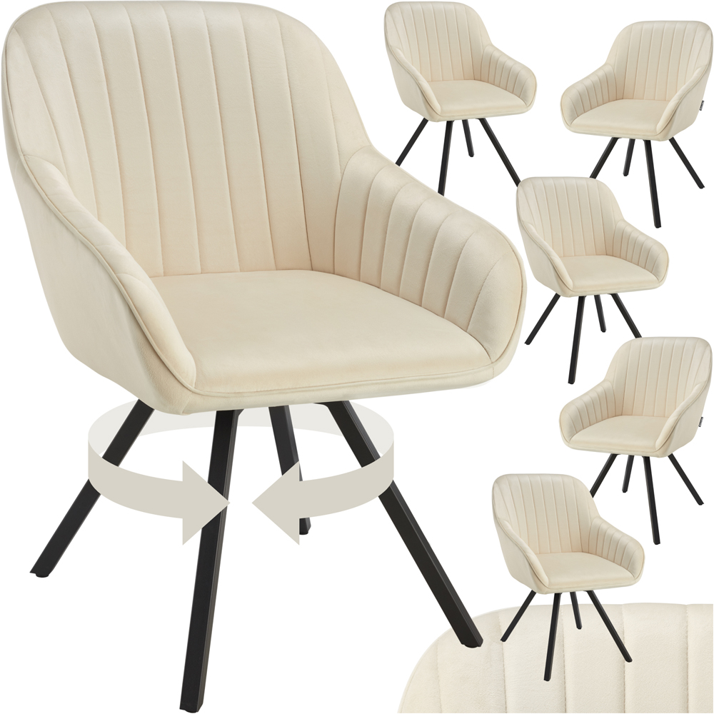 tectake Set of 6 Cream Velvet Lounge Armchair Image 2
