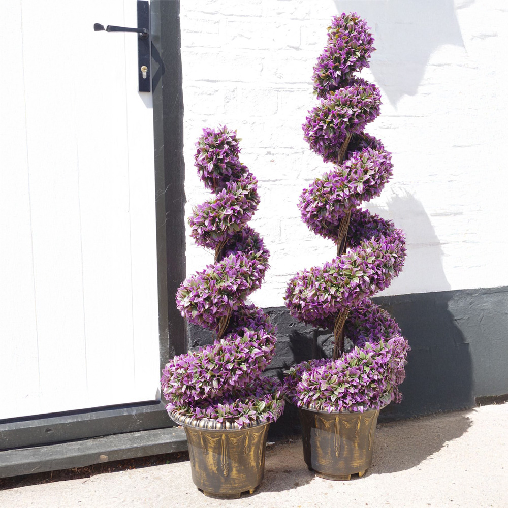 Leaf Artificial Purple Large Leaf Spiral Topiary Tree with Decorative Planters 120cm 2 Pack Image 2