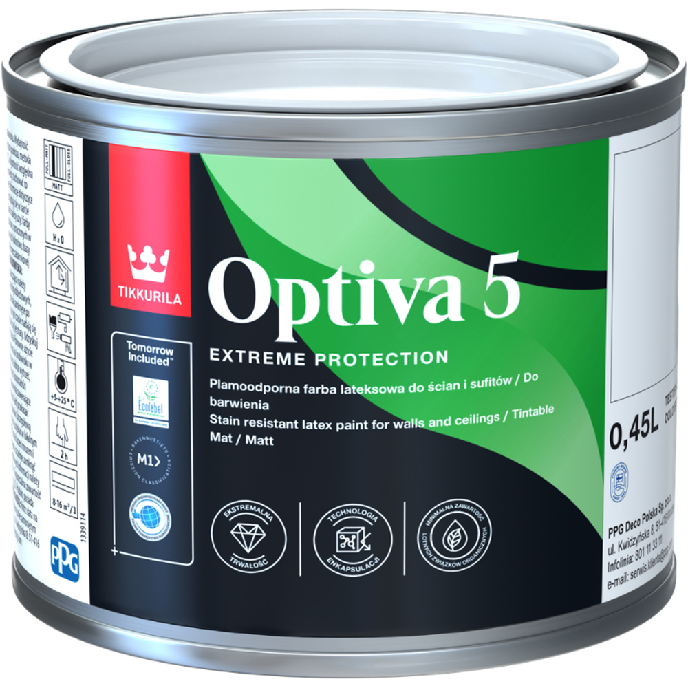Tikkurila Optiva 5 Ducato L392 Walls and Ceilings Stain-Resistant Matt Emulsion 500ml Image 2