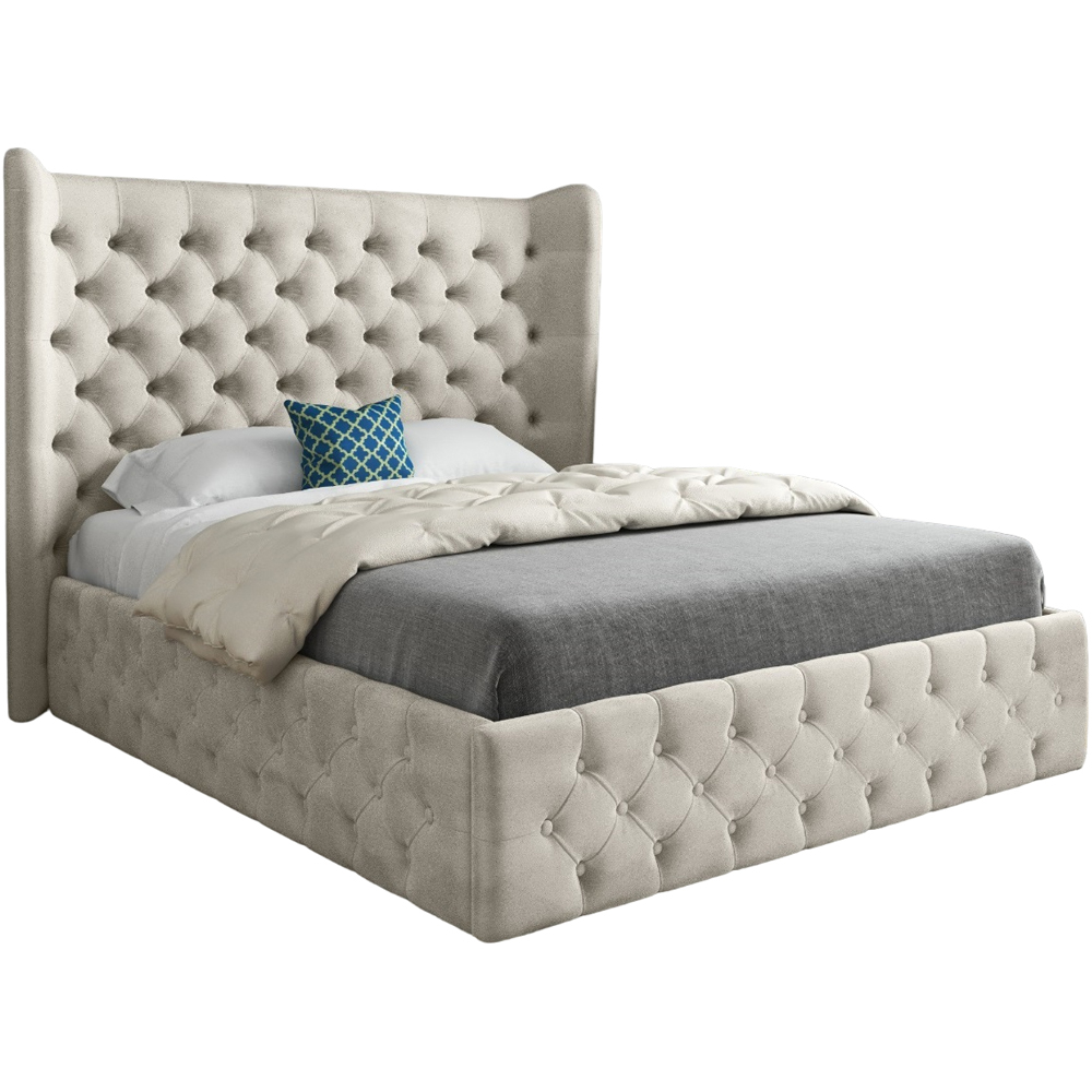 Florence Silver Double Velvet Upholstered Bed Frame with Wide Winged Chesterfield Headboard Image 2
