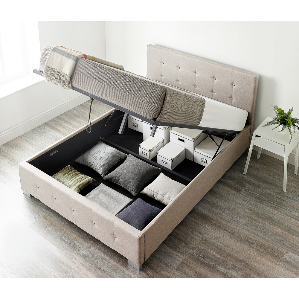 Aspire Double Beige Linen End Lift Ottoman Storage Bed Image 5