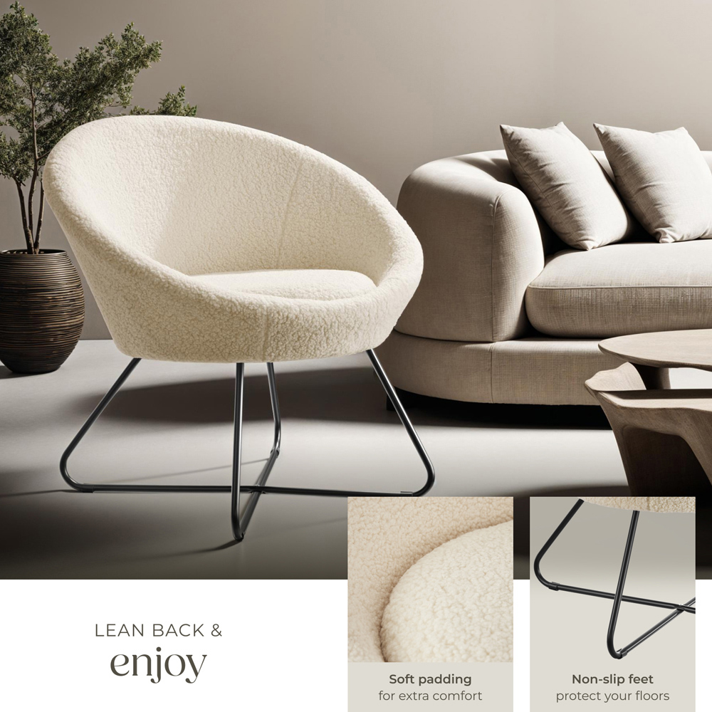 tectake Centera Off White Boucle Accent Chair Image 4