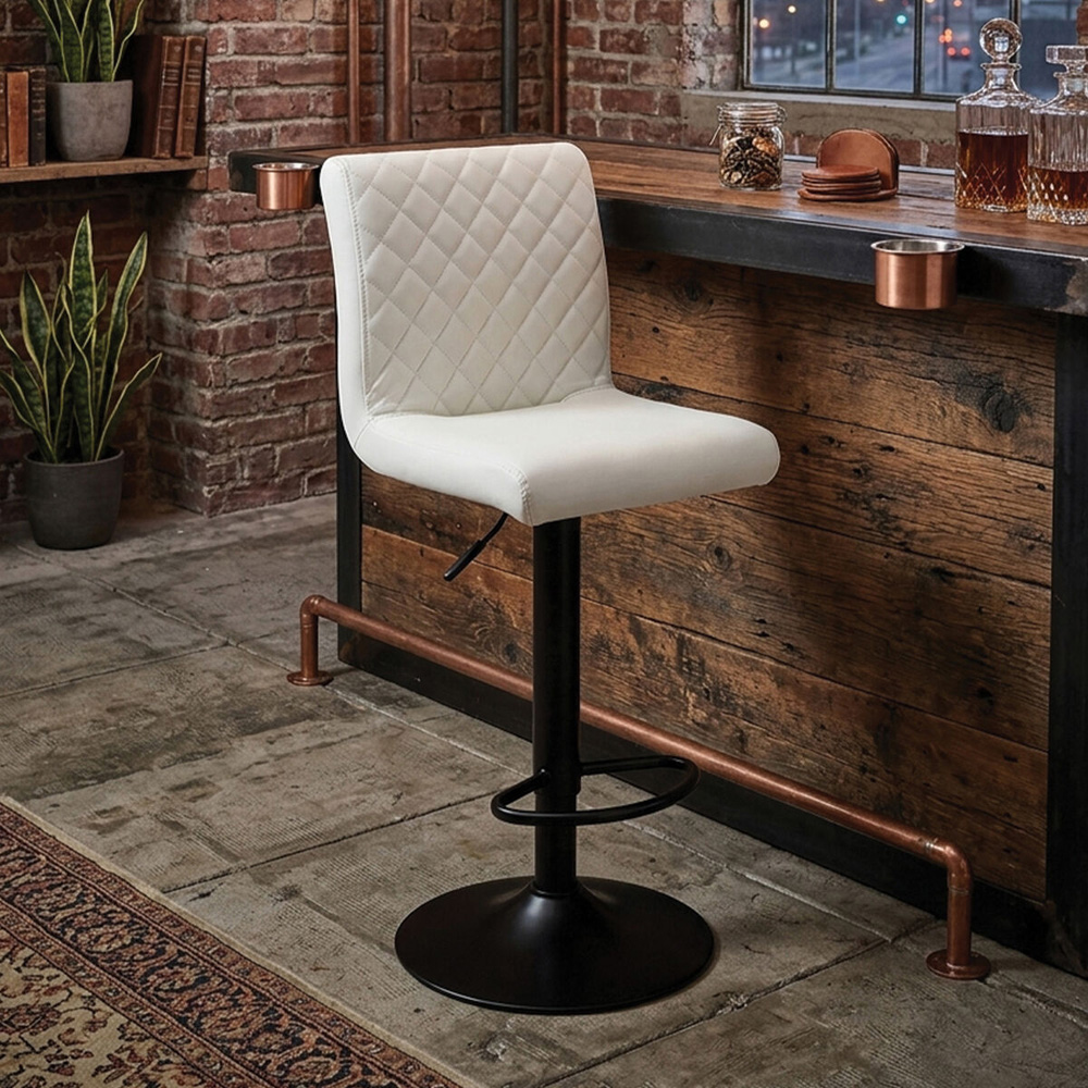 Premier Housewares Baina White Leather Effect Height Adjustable High Back Bar Chair Image 2