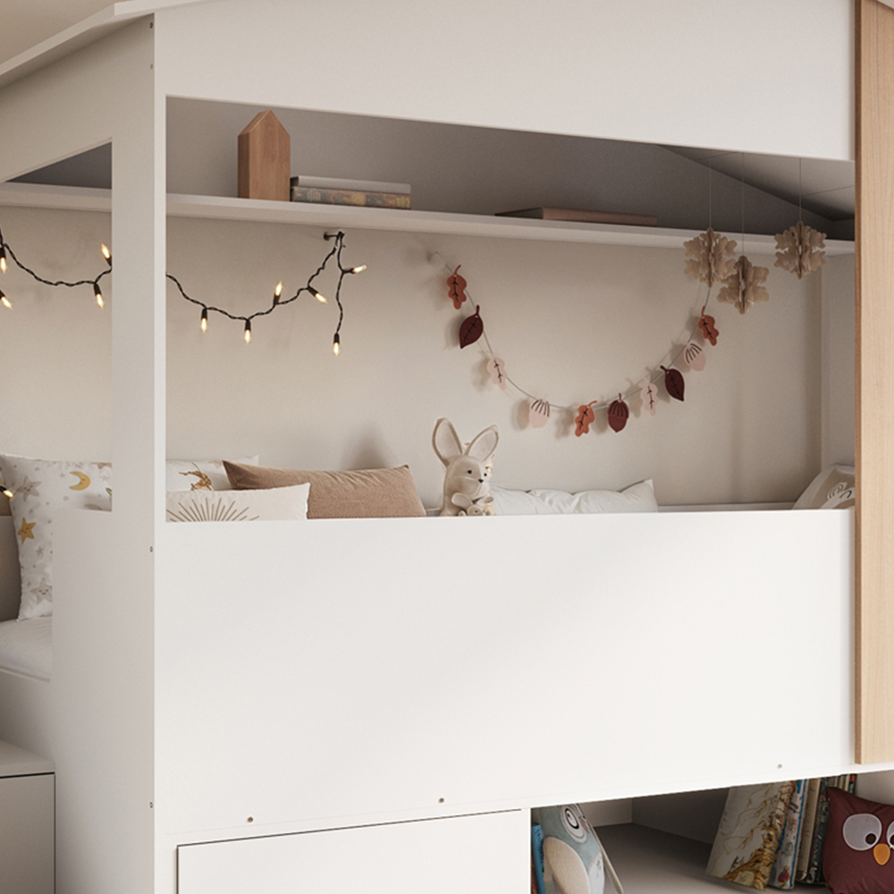 Flair Dreamland White and Oak House Staircase Mid Sleeper with Storage Image 4