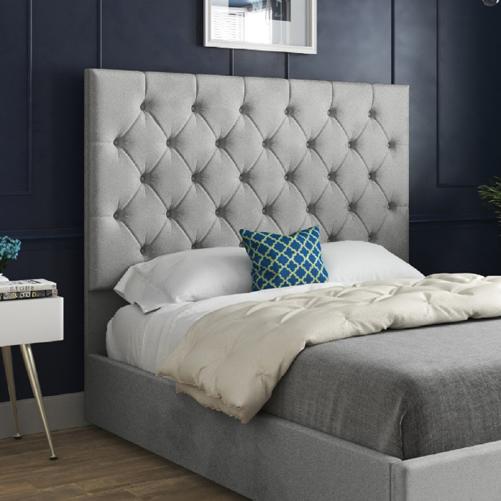Alma Grey Single Velvet Upholstered Bed Frame with Chesterfield Headboard Image 3
