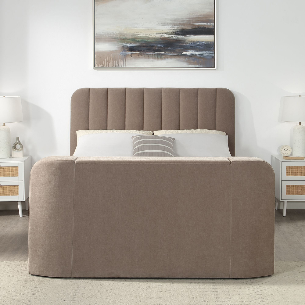 Aspire Cresta Taupe Super King Size Chenille TV Bed with Ottoman Storage and Curved Headboard Image 6