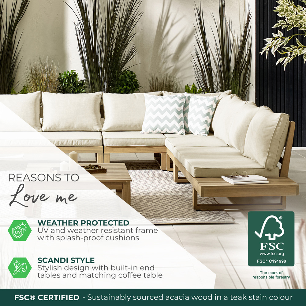 Furniturebox Sardinia 8 Seater Cream and Teak Effect Wood Outdoor Sofa Set Image 7