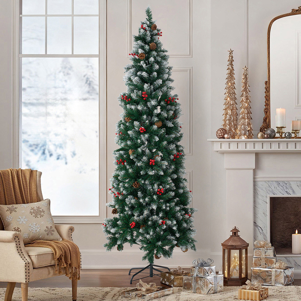 Living and Home Pine Cones and Red Berries Snow Flocked Artificial Christmas Tree 5.9ft Image 7