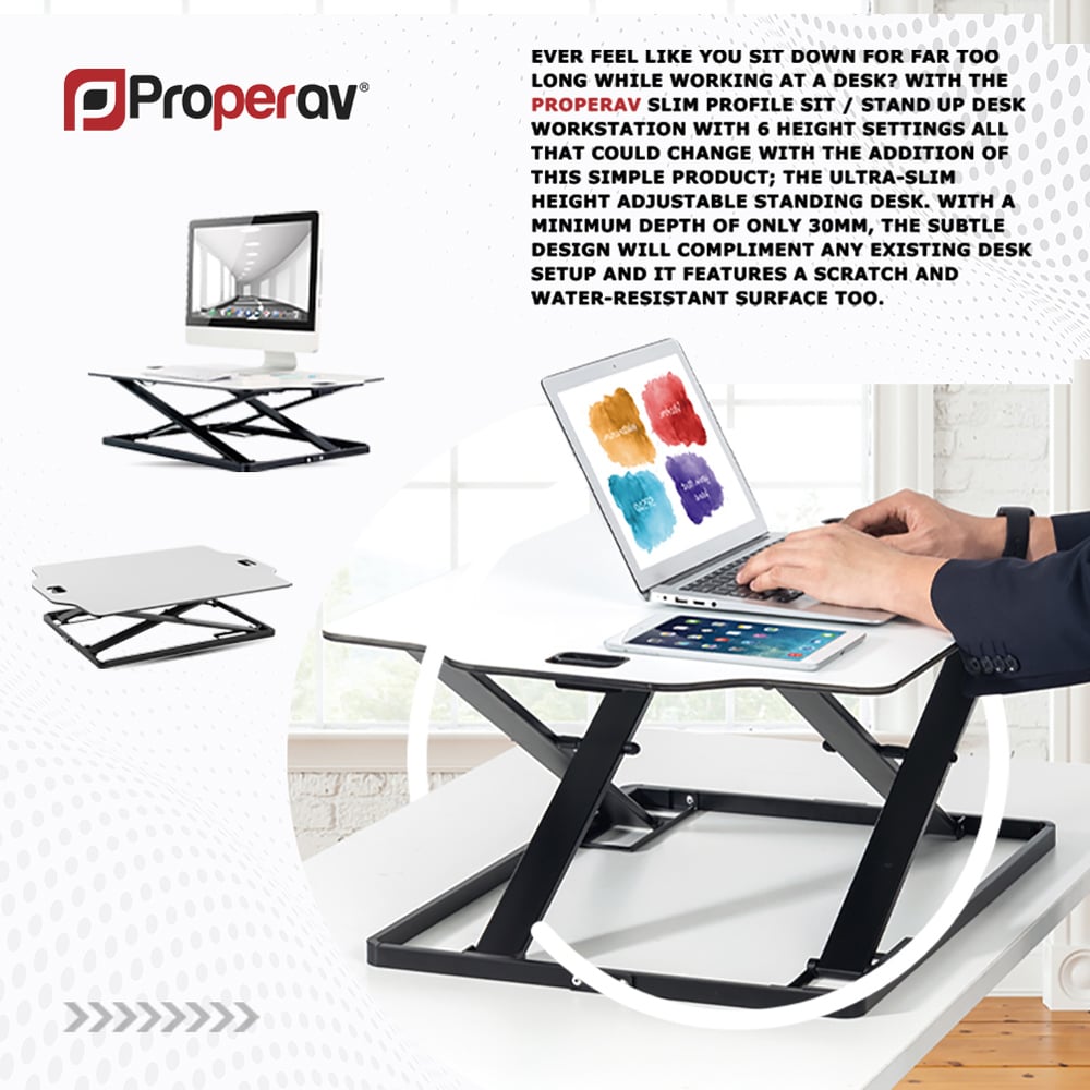 ProperAV Slim Profile Stand Up Workstation Desk White Image 8