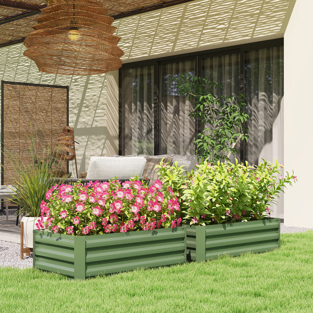 Outsunny Green Galvanised Raised Garden Bed Set of 2 Image 2