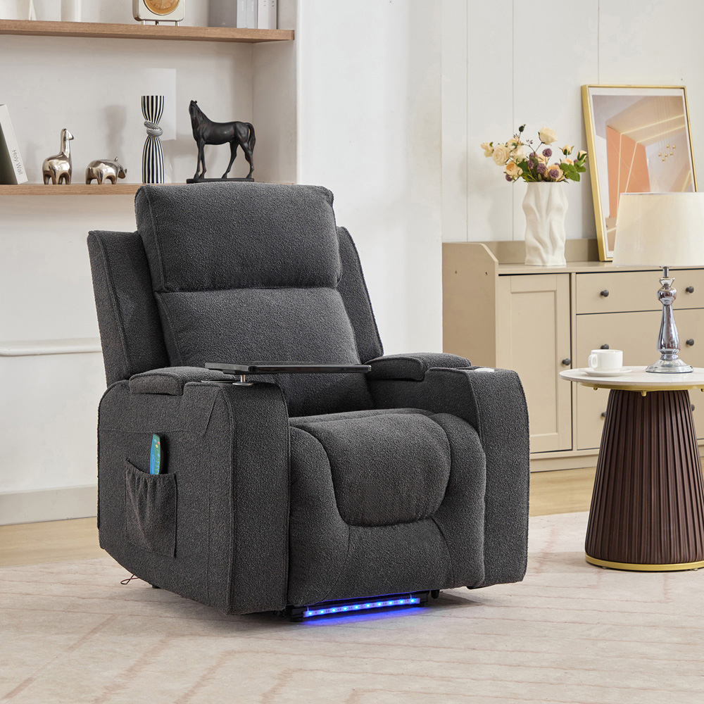 Artemis Home Cowley Dark Grey Boucle Massage and Heat Electric Riser Recliner Chair Image 4