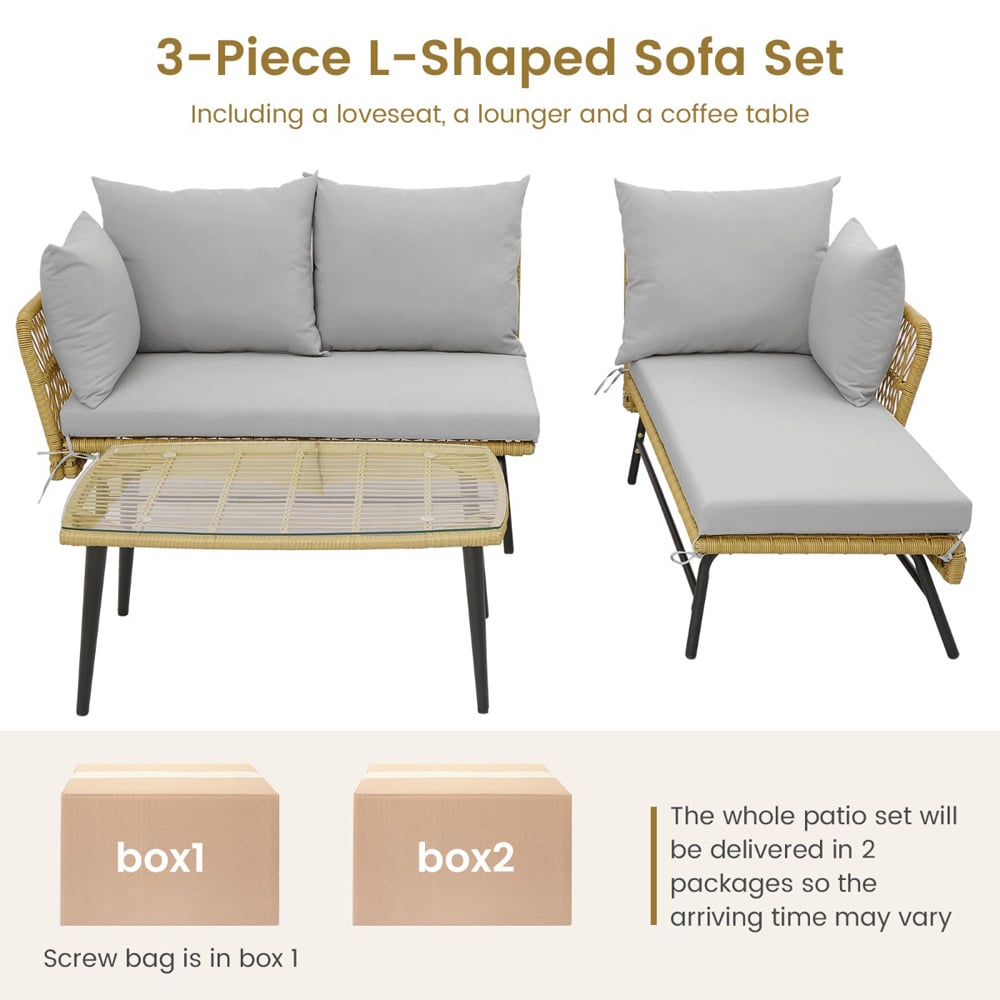 Costway 4 Seater Rattan Grey L Shaped Lounge Sofa Set Image 8