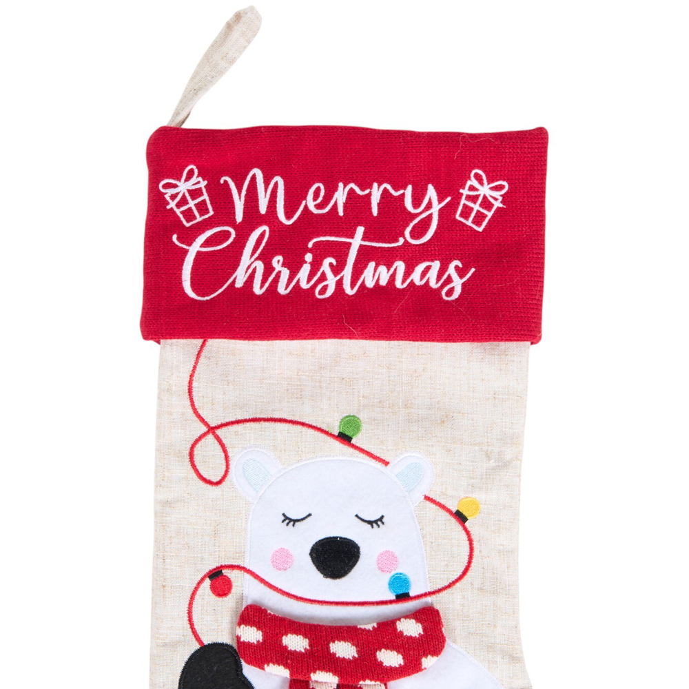 Santa or Bear Novelty StockingWhite and Red Image 3