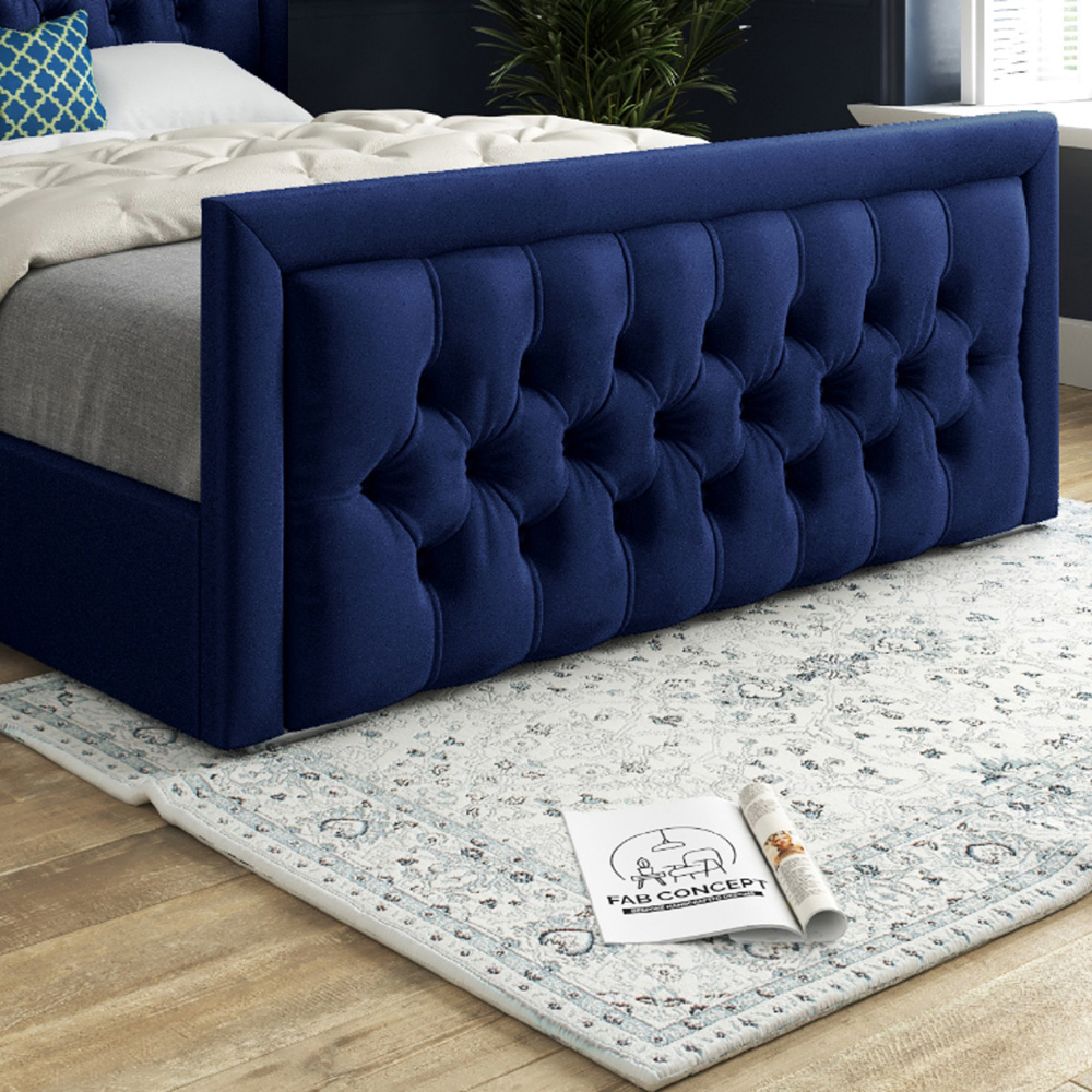 Rovigo Super King Size Blue Soft Velvet Upholstered Bed Frame with Deep Buttoned Headboard Image 4