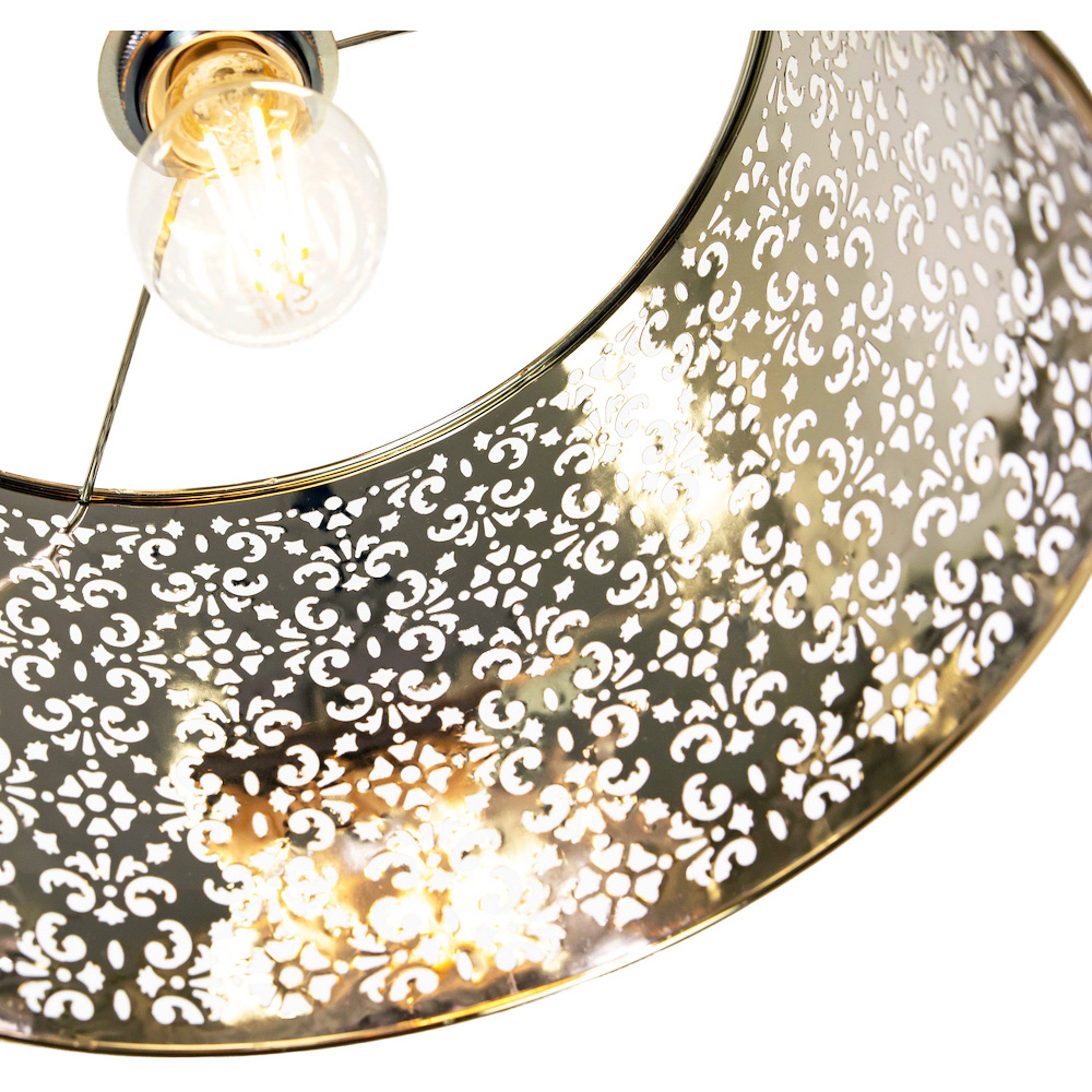 Happy Homewares Shiny Gold Metal Marrakech Pendant Shade with Floral Decoration Image 4