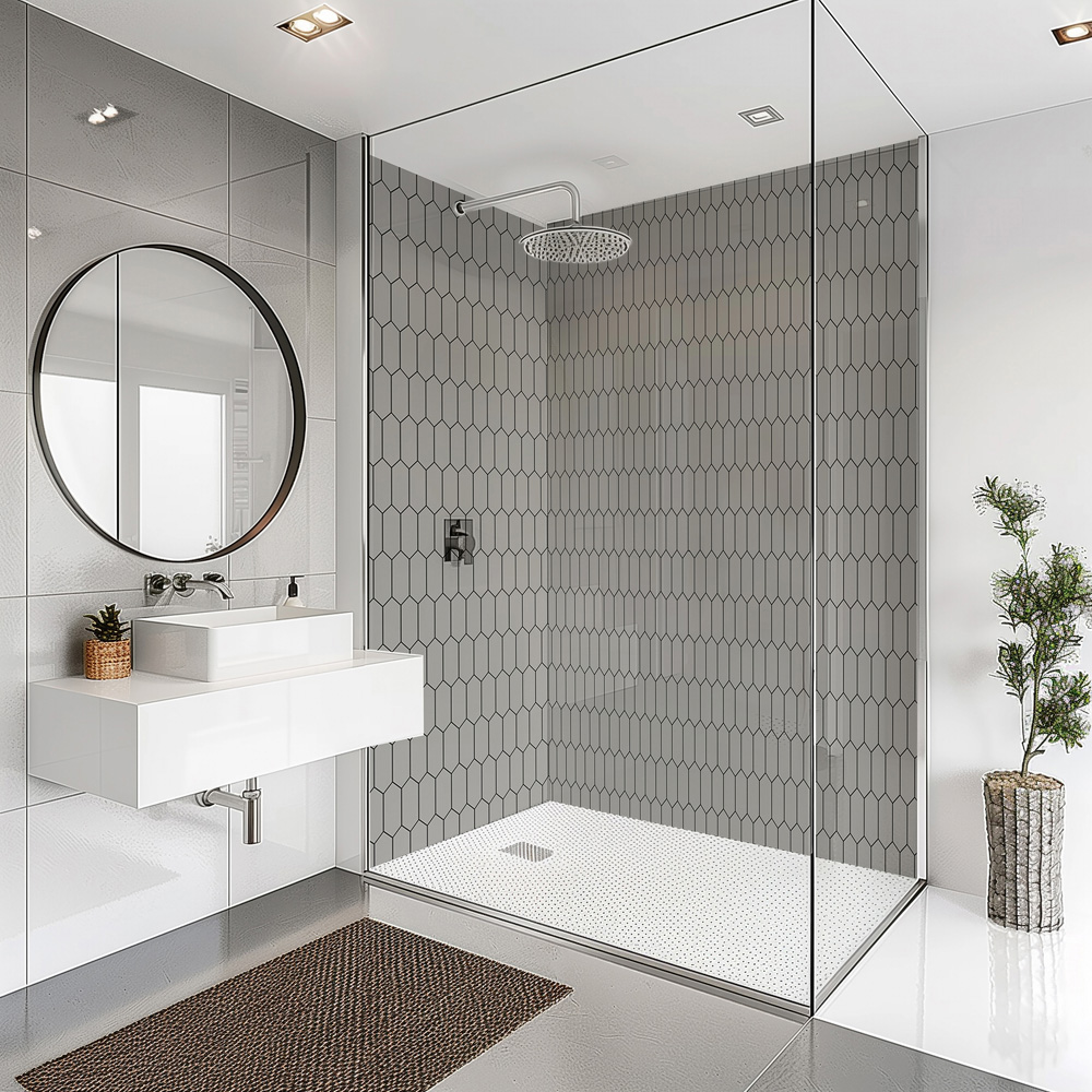 Splashbax Premium Artisan Elongated Hexagon Cloudy Grey Acrylic Bathroom Wall Panel 2400 x 800mm Image 6