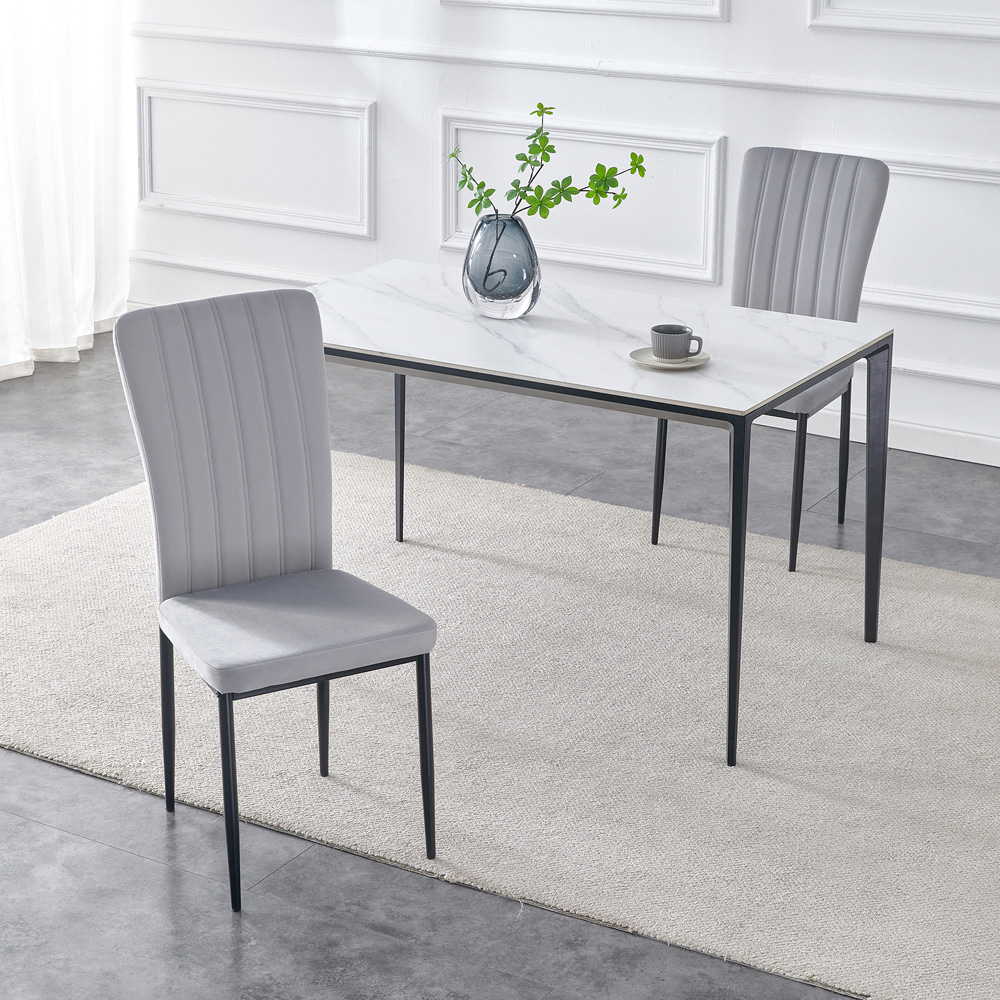 Elle Set of 2 Light Grey Velvet Effect Plush Padded Upholstered Dining Chair Image 7