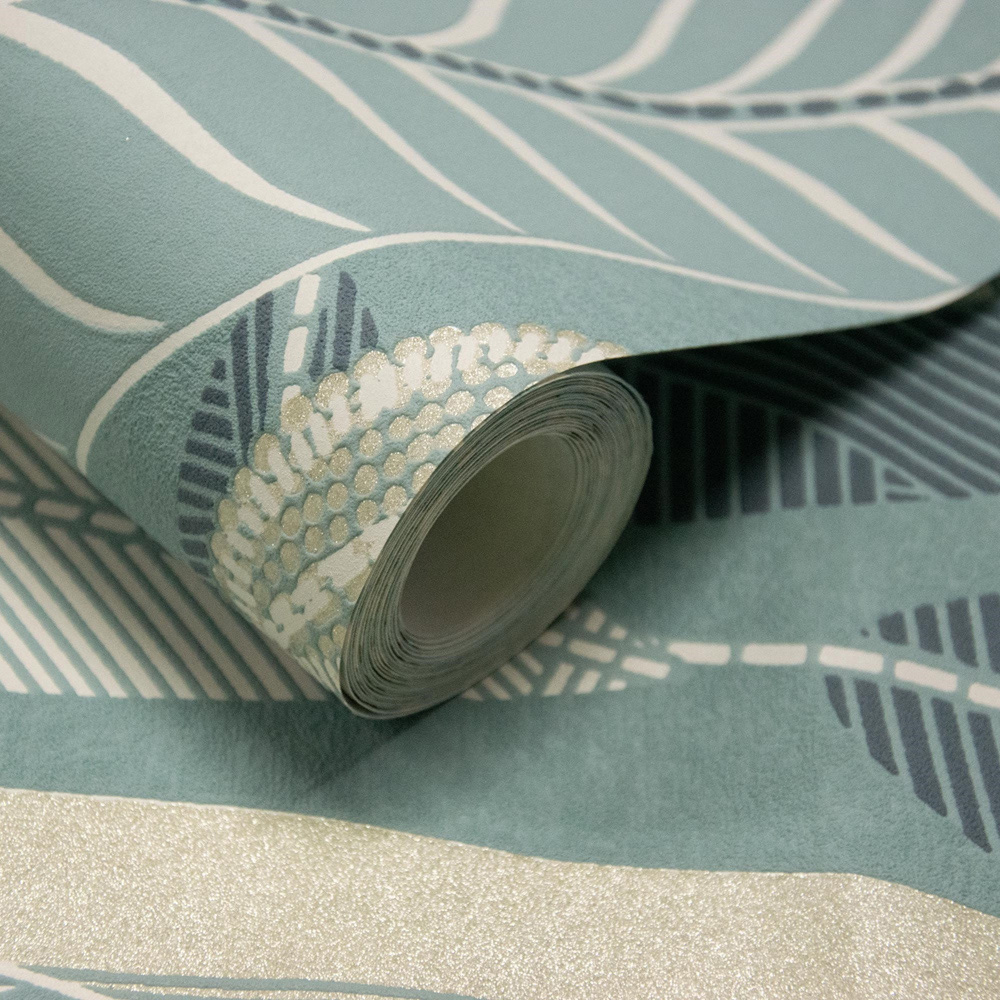 Grandeco Savannah Modern Foliage Blown Vinyl Green Wallpaper Image 2