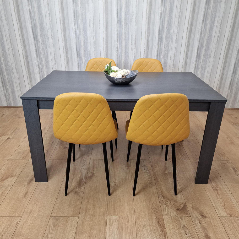 Portland Leather and Wood 4 Seater Dining Set Mustard and Dark Grey Image 3