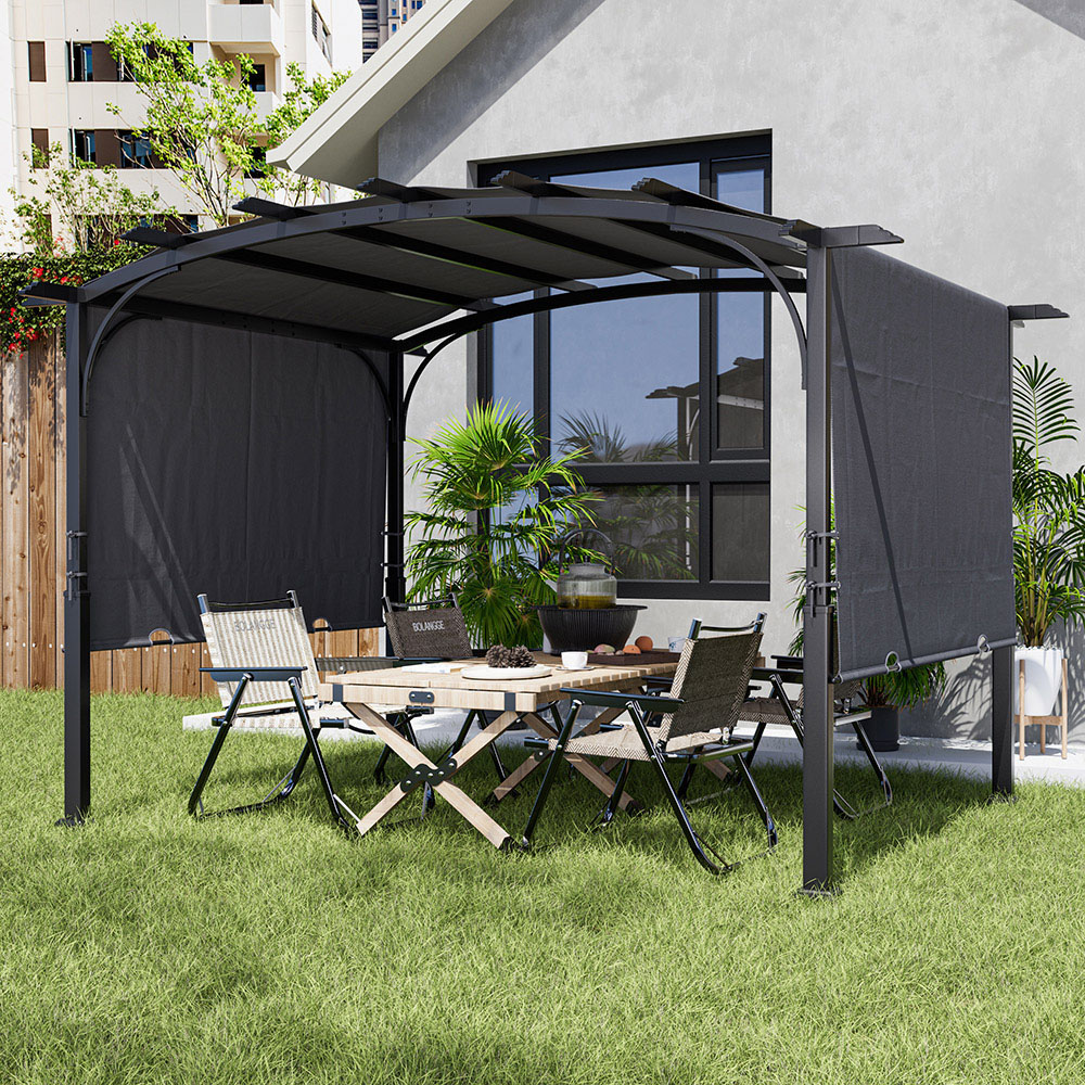 Living and Home Dark Grey Metal Retractable Arched Pergola 7.4 x 11.8ft Image 8