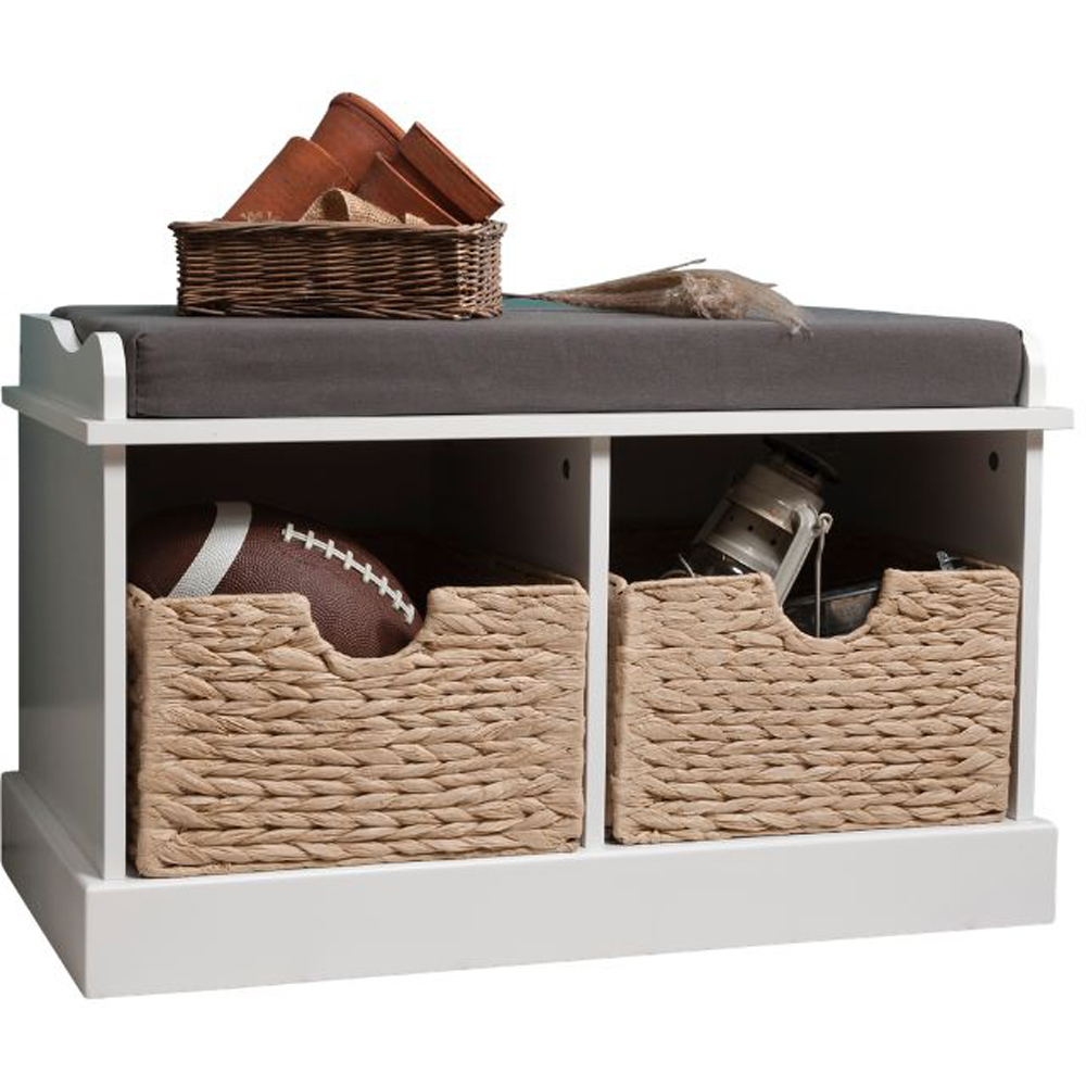Noa and Nani Stockholm White Storage Bench with 2 Brown Baskets | Homebase