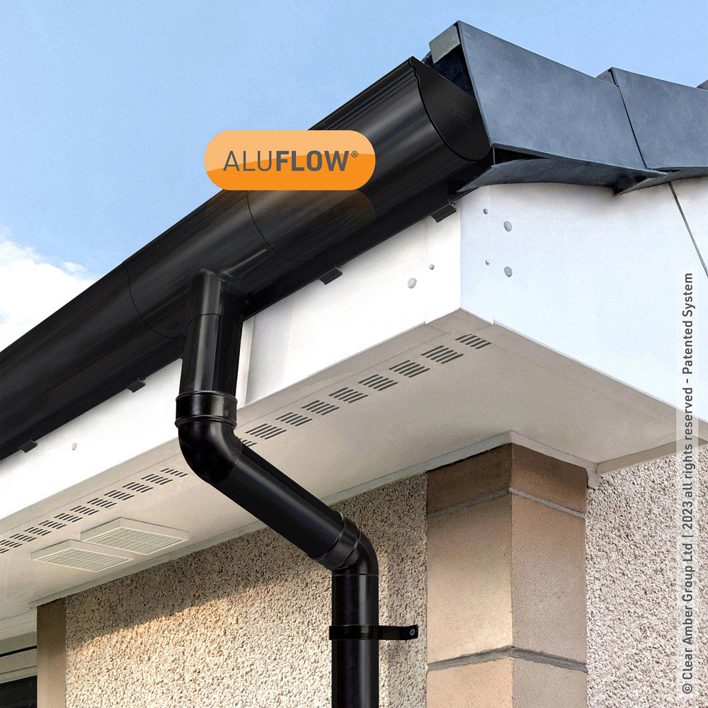 Clear Amber Aluflow Black Deep Aluminium Gutter 4m Image 2