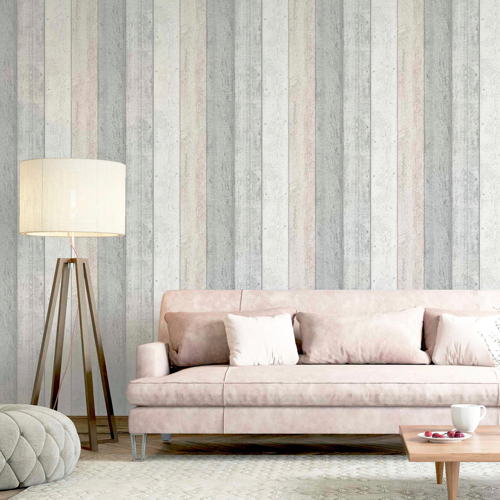 Arthouse Painted Wood Pink and Grey Wallpaper Image 3