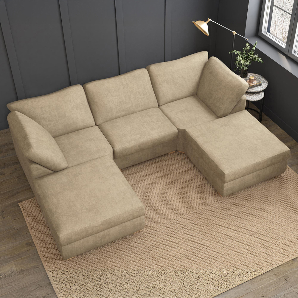 Nestle 5 Seater Mink Plush Velvet Fixed Back U-Shape Sofa Image 7