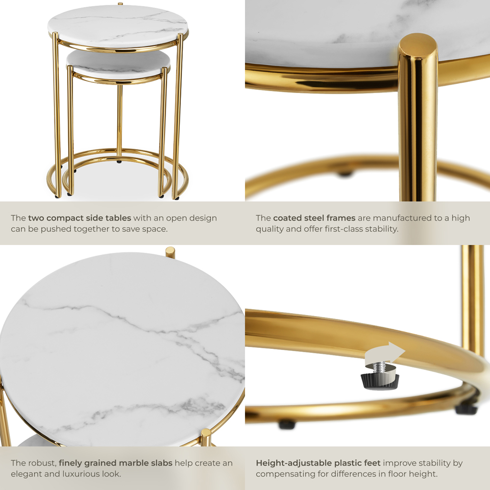 tectake Side Table Ellsa White and Gold Marble Top Side Table Set of 2 Image 4