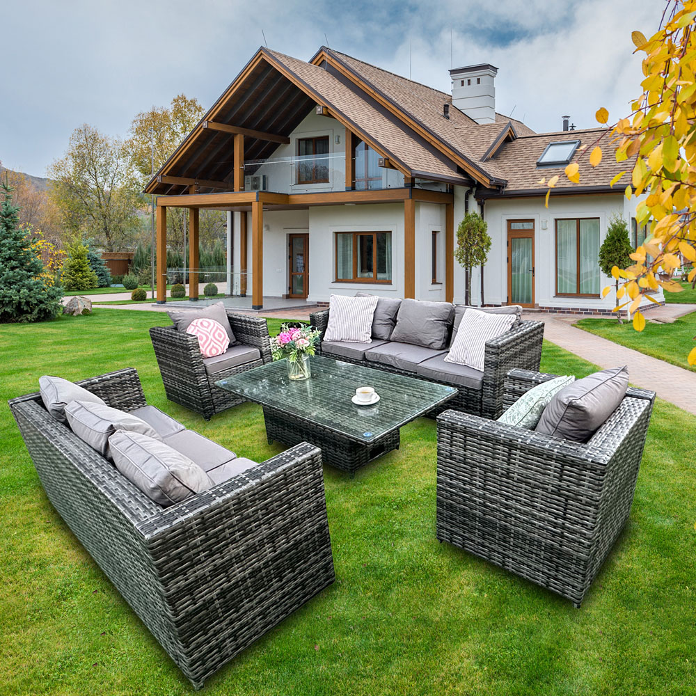 Florence 8 Seater Grey Rattan Rising Table Garden Corner Lounge Set Image 3