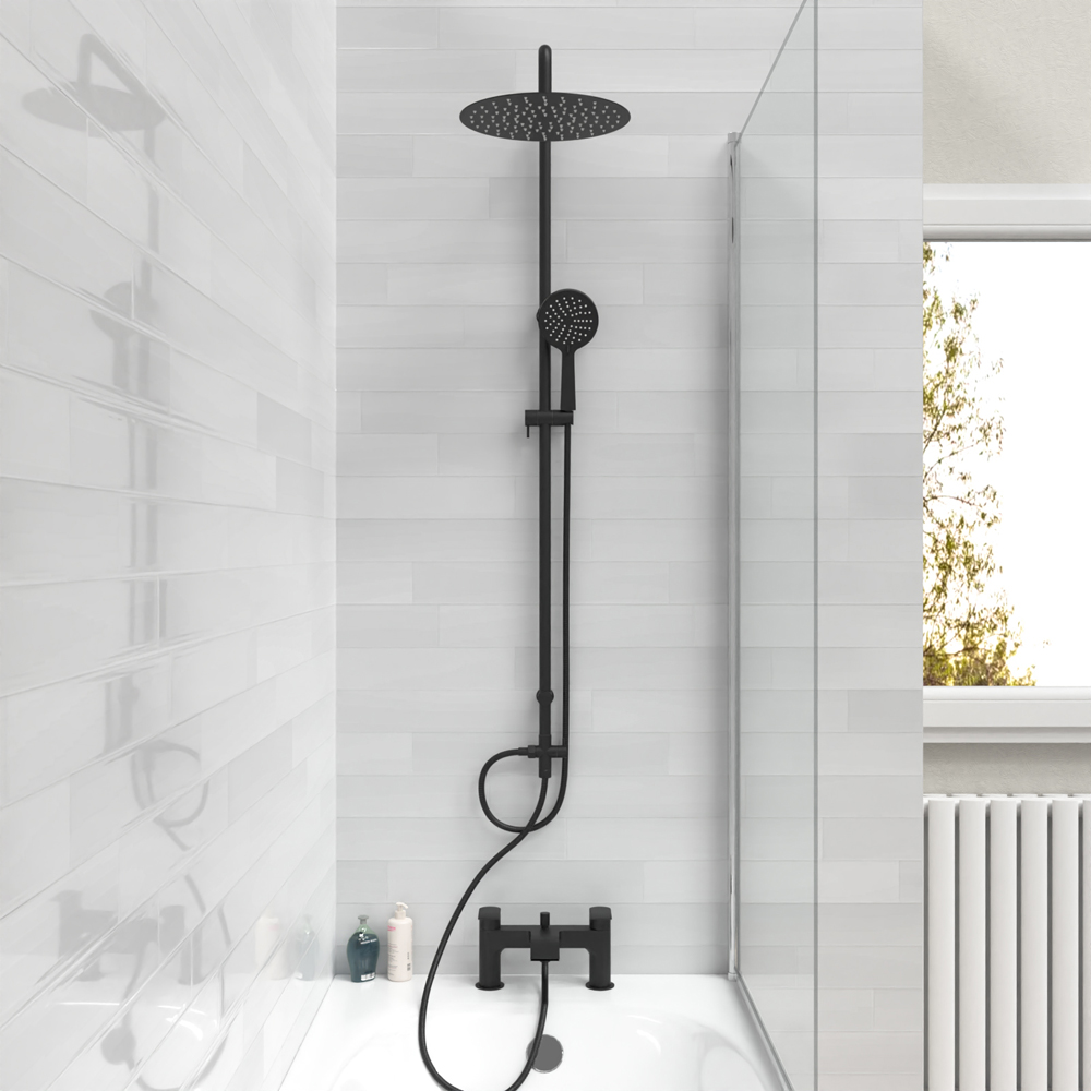 Nes Home Kenton Matte Black Round Bath Shower Mixer Tap and Riser Rail Kit with Handset Image 3