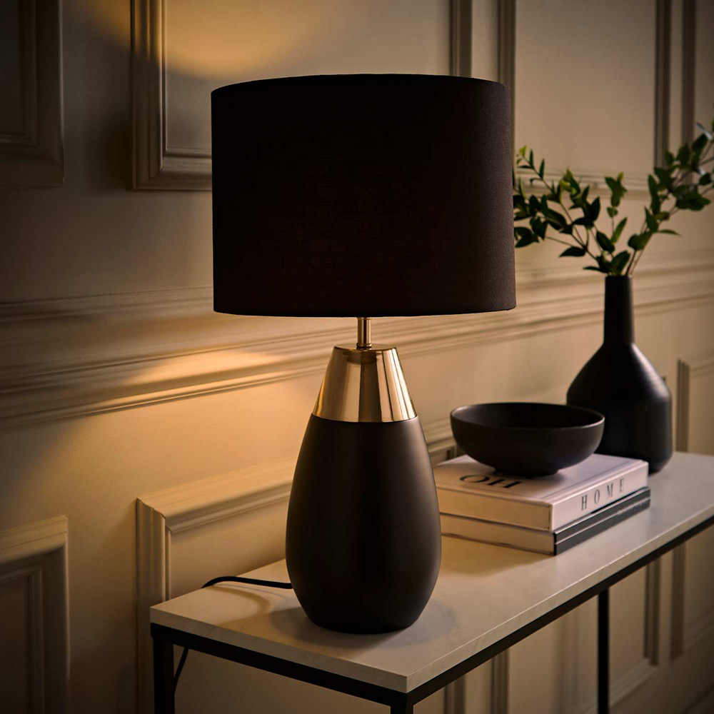 ValueLights Hurst Black Drum Shade Touch Table Lamp with Bulb Image 2