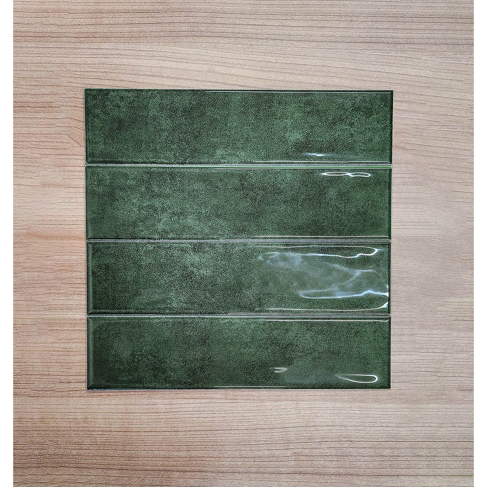 Top Ceramics Forest Green Gloss Flat Bumpy Metro Ceramic Wall Tile 300 x 75mm Image 5