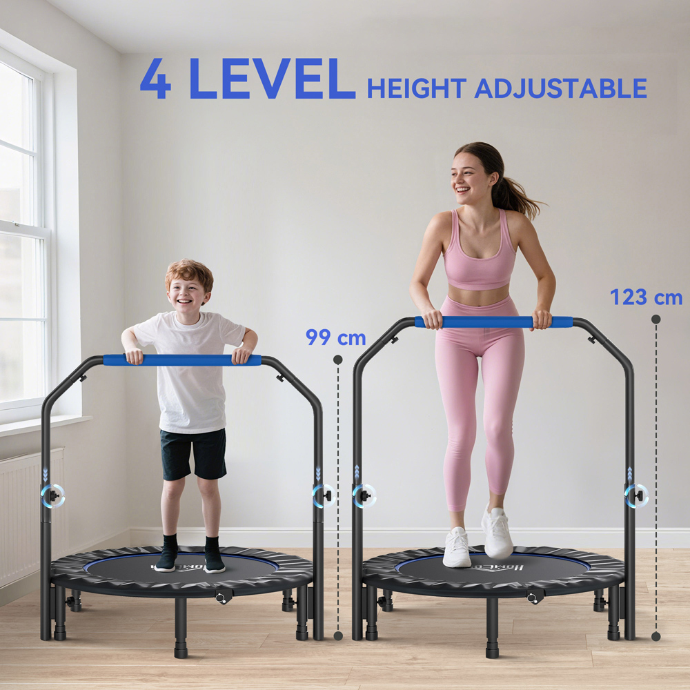 HOMCOM 3.7ft Blue Foldable Mini Trampoline with Adjustable Foam Handle Image 8