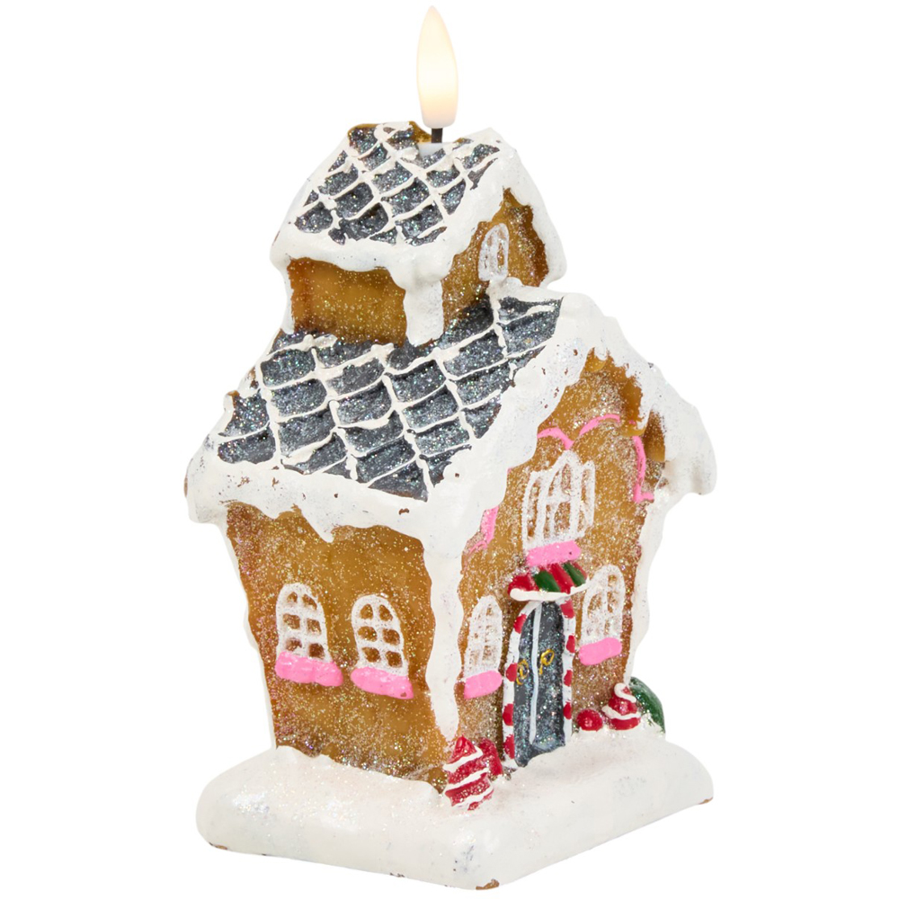 Gingerbread House LED CandleBrown and White Image 2