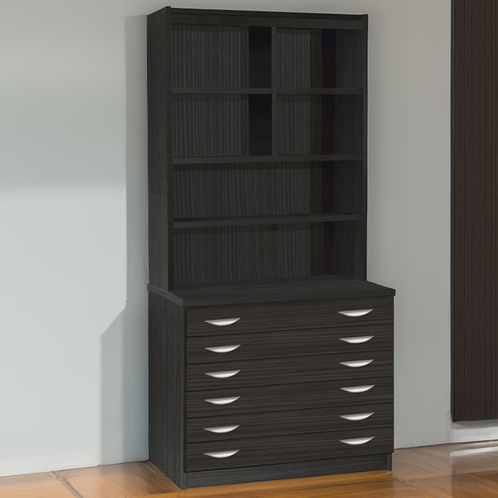 R White Cabinets 6 Drawer 6 Shelf Black A2 Plan Chest of Drawers with Hutch Image 1
