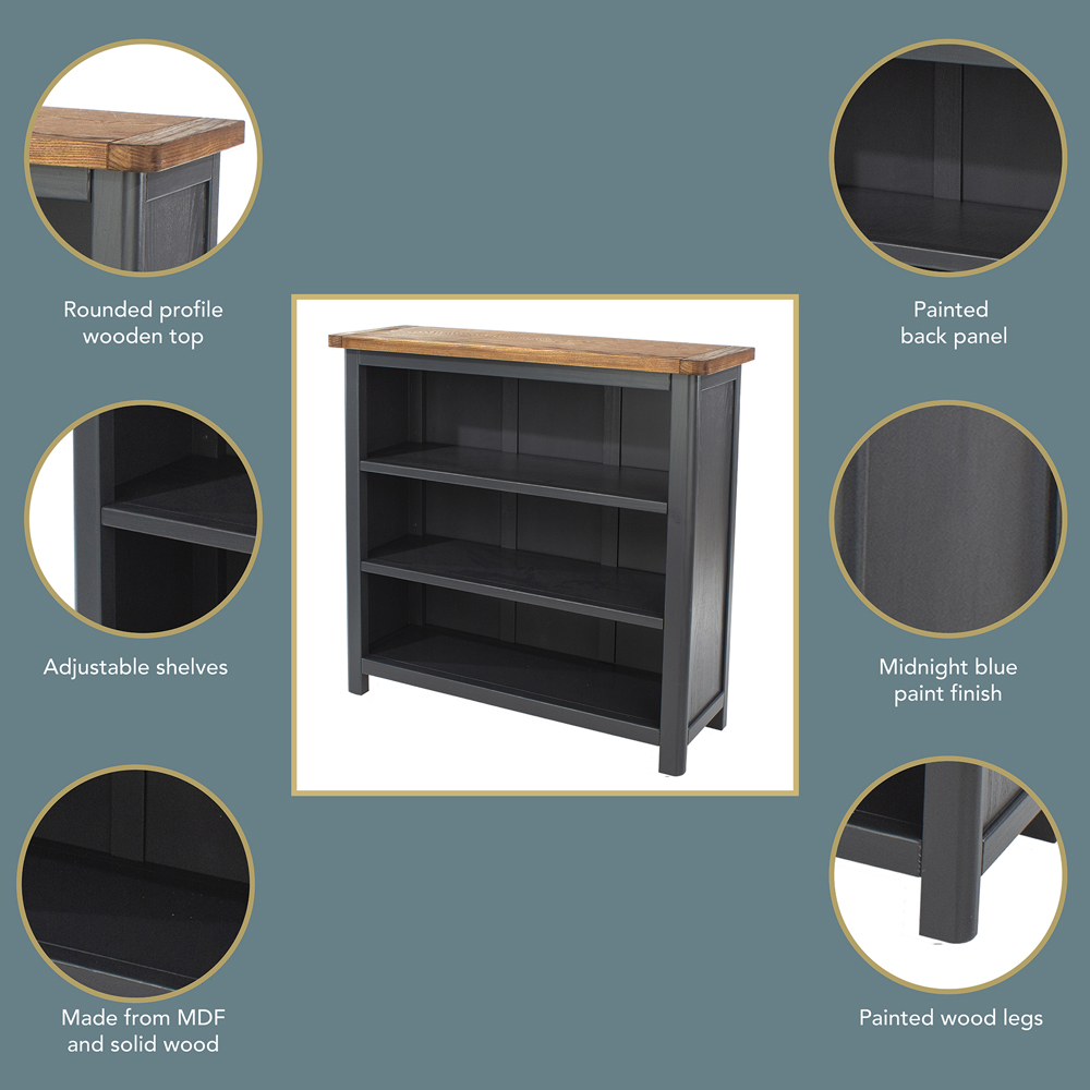 Core Products Dunkeld 3 Shelf Midnight Blue Low Bookcase Image 6